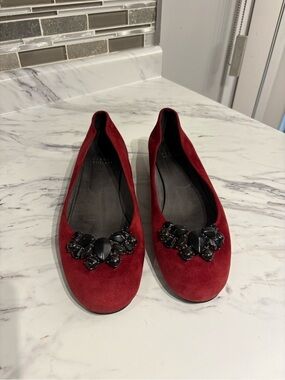 Stuart Weitzman suede ballet flats rhinestone